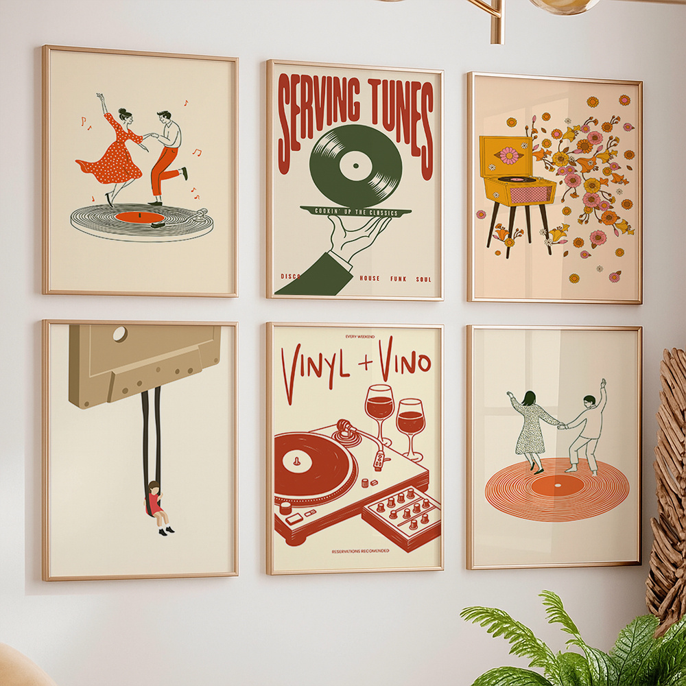 Home Office Or - 1 Buah Poster Kanvas Musik Antik