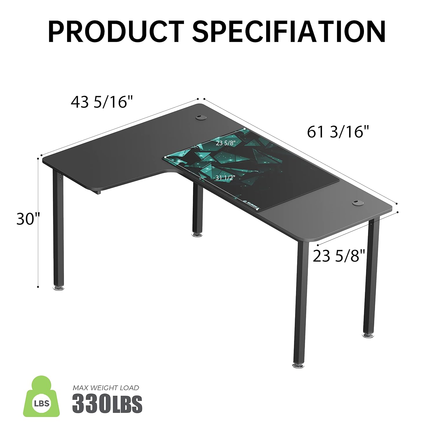Meja Sudut Bentuk L Hitam 60